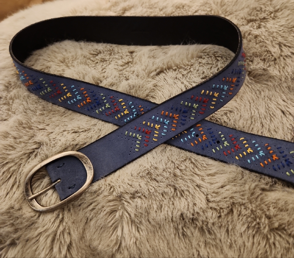 Johnny Was Multicolor Embroidered Belt with Silver Buckle